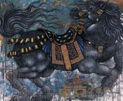 Jose E.Gonzalez 2005年作 蓝色战马 100×120cm